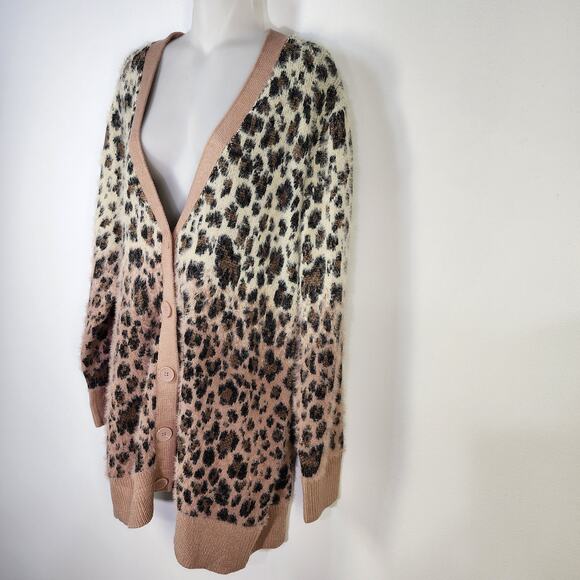 Time and Tru Cardigan Womens XXL 20 Ombre Animal Eyelash Leopard Buttons V Neck - Picture 5 of 10